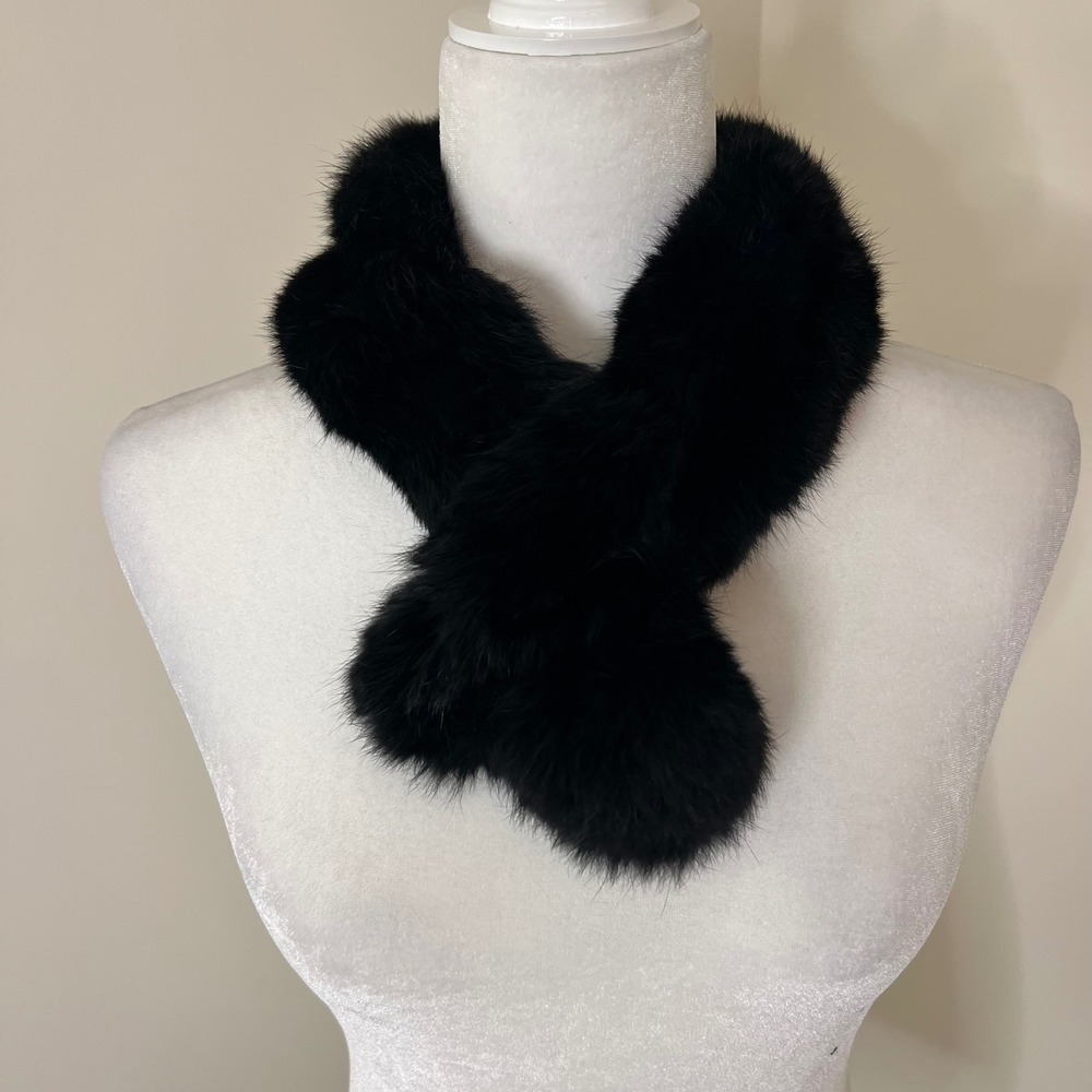 Vintage Rabbit Fur Stole Pull Through style black